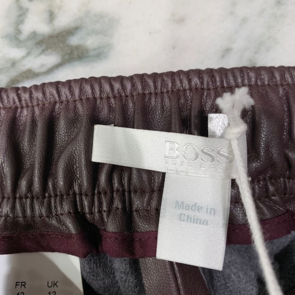 Hugo Boss Faux Leather Jogger Pants Dark Red Womens Size 8 Elastic Waist - Picture 4 of 13